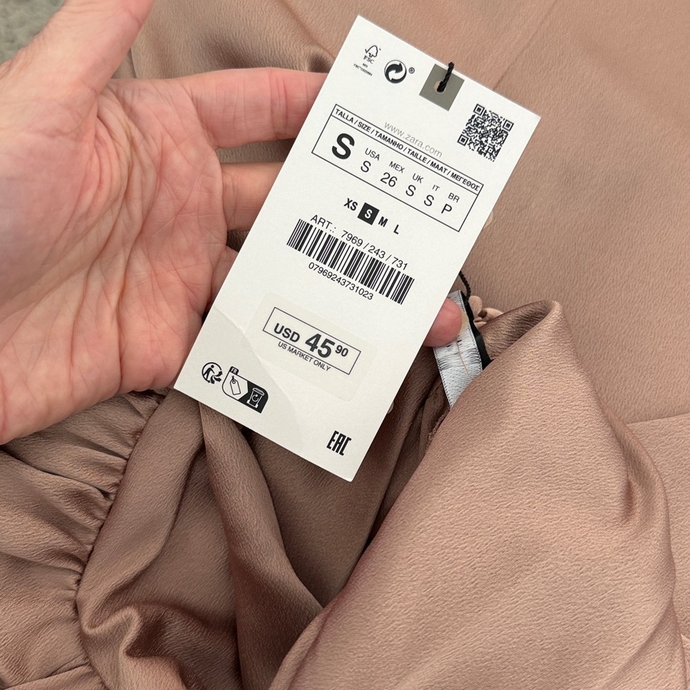 NWT Zara beige high neck long sleeve satin silky blouse small s - Picture 4 of 11